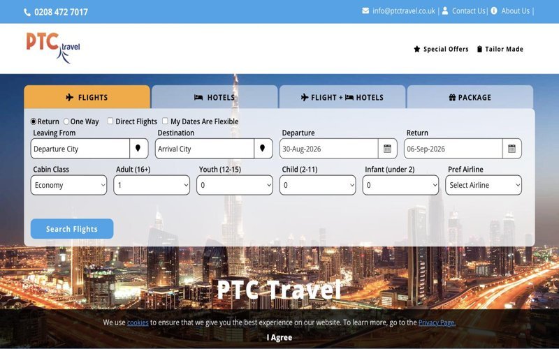 PTC Travel website